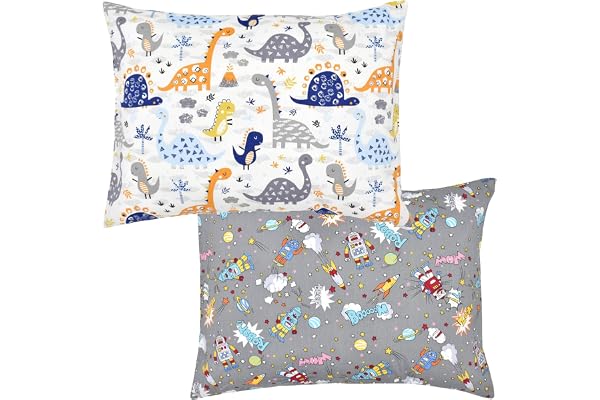 Örngott för barn 2-pack, 99 % bomull baby kuddöverdrag kuvert stil resekudde fodral mjukt andningsbart för pojkar flickor sängkläder småbarn spjälsäng 49 x 36 cm maskintvättbar (grå, dinosaurier)