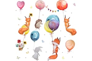 WandSticker4U®- Pegatinas de pared niños acuarela ZORRO VOLADOR (107 x 100 cm) I globos erizo conejo ciervo I adhesivos decorativos habitación infantiles niño niña dormitorios decoración