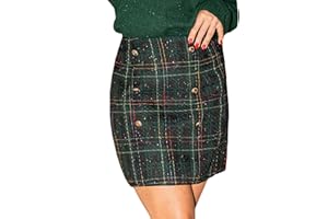 CUPSHE Gonna da donna in tweed a vita alta, linea ad A, in tessuto, con bottoni sul davanti