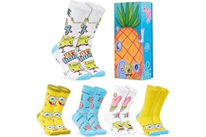 SPONGEBOB SQUAREPANTS Bob l’Éponge Chaussettes Homme Fantaisie, Coffret 5 Paires de Chaussettes Homme Humour, Idée Cadeau Adulte Ado 39-44, 40-45