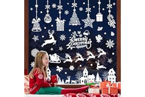 Hymarvo Adesivi Natalizi per Finestre,193 Riutilizzabili Vetrofanie Natalizie Finestre con Fiocchi di neve Renna, Bianche Vetrofanie Natale Decorazioni Natalizie Finestre per Vetrine Negozi Invernali