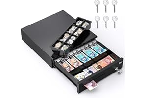 Tera 16" Cash Register Drawer Auto Open with 5 Bill 8 Coin Cash Tray 6 Keys Removable Coin Compartment Key-Lock 24V RJ12 Interface Media Slot for Point of Sale POS System Shop Business 4042G