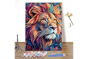 MEIYUDA Peinture par Numero Adulte Animaux, DIY Lion Peinture Acrylique pour Adultes Débutants Facile sur Toile Avec Peintures et Pinceaux 40x50cm(sans Cadre)