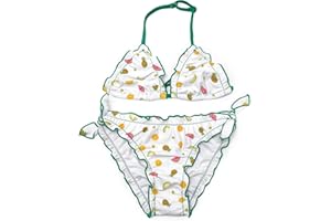 SHEKINI Trajes de baño de Dos Piezas para Niñas Halter Ajustable Triángulo Bikinitop Juguetón Impresa Bikini Playa Adecuado por Niña de 6 a 14 años