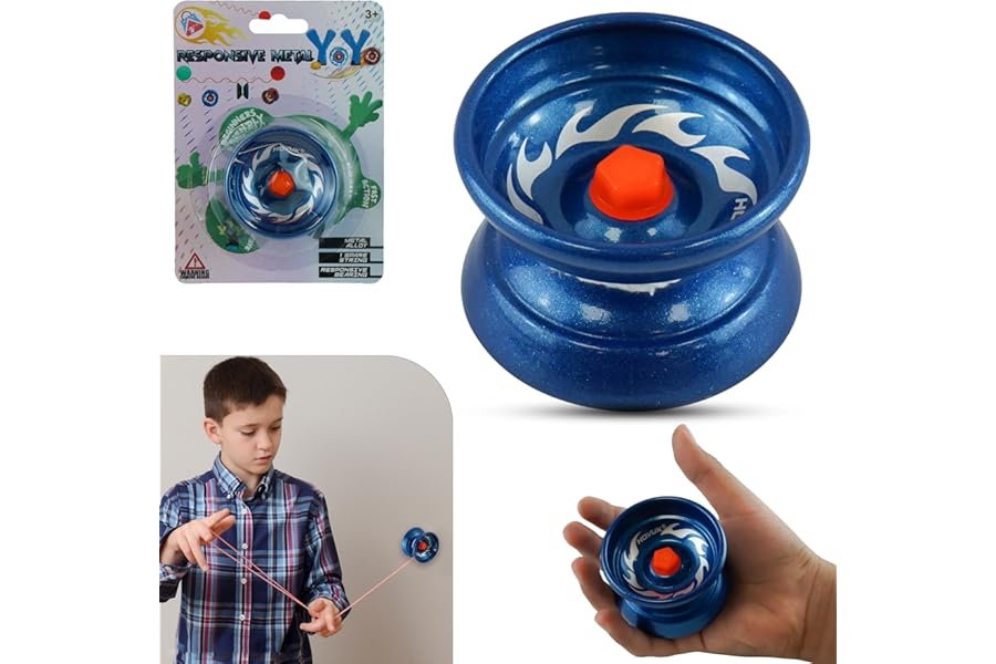 Alloy Responsive Metal YoYo for Tricks – Beginner Friendly Aluminum Yo-Yo with Extra String, Tug Return Yoyo for Kids, 5cm Diameter, Blue Christmas Yoyo Gift for Boys & Girls