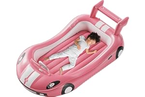 ‎QPAU QPAU Aufblasbares Kinderreisebett mit Rausfallschutz 202x115cm – Inkl. Handpumpe+Tragetasche – Luftmatratze für Kleinkinder Schlafen – Campingbett & Hotelbett Reisen/Zuhause – Rosa