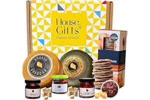 HOUSE OF GIFTS Cheese Hamper Gift Set Including Smoked Cheeder & English Chedder 200g Truckles With Sourdough Crackers & Chutney Varieties | Cheese Lovers Gift