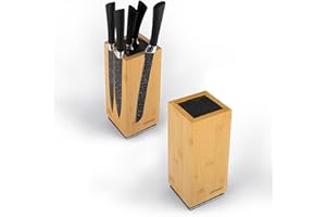 Exitoso NOUVEAU bloc à couteaux en bambou, rotatif à 360 degrés avec aimants à l'extérieur et insert en poils amovibles - espace pour jusqu'à 20 couteaux | rangement sécuritaire des couteaux