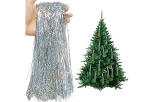 BIBITI Espumillón para árbol de Navidad, color plateado, decoración navideña, fiesta, árbol de Navidad, espumillón, decoración navideña, decoración de Navidad, decoración de Navidad, para Año Nuevo