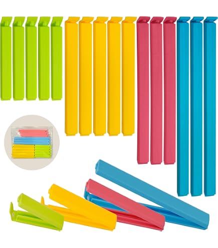 KitchenCraft Food Bag Clips – 20-teiliges Set, 2 Größen (14 Cm & 24 Cm) – Wiederverwendbare Beutelverschlüsse Für Lebensmittel