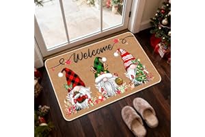 Shyllin Zerbino Natalizio Ingresso, 40 × 60 cm Tappetino di Natale con Motivo Gnomo, Tappeto Assorbente Antiscivolo, Zerbino Decorativo Natalizio, Zerbinos Natale per Interni ed Esterni