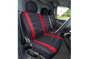 BAAZ Van Seat Covers, Universal Fit Most Trucks Vans Lorry Front Seat Covers, Single & Double Car Seat Covers for Single Driver and Double Passenger Seat 2+1 seat Covers, 3D Stripe Print, (NewBlack & Red)