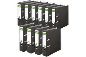 ‎FALKEN Original DINOR Ordner-Wolkenmarmor-Recycling - Made in Germany. 10er Pack 8 cm breit DIN A4 schwarz Aktenordner Briefordner Büroordner Pappordner Schlitzordner Grüner Balken Blauer Engel