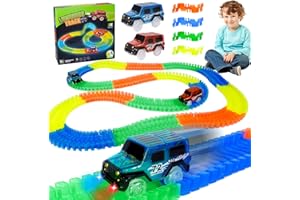 PQETBV Pista Macchinine per Bambini, Flessibile Pista Macchine 240 Pezzi con 2 Shine Cars Incandescente, Maschio Pistas Macchinine Elettriche Giocattoli Bambino 2-6 Anni