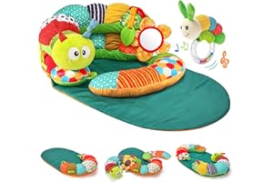 hahaland Juguetes Bebes 0-3 Meses - 3 en 1 Tummy Time & Soporte para Sentarse Cojín - Juguetes con Sonajas, Mordedor para Bebé 0 3 6 Meses