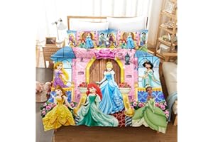 LKFFHAVD Disney Prinzessin-Bettwäsche-Set Bettbezug-Set Für Mädchen Und Kinder, Mikrofaser-Set Pink - Kissenbezug 50x75 + Bettbezug 135x200 cm (135 x 200cm,31)