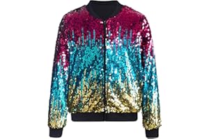 Freshhoodies Girls Flip Sequin Jacket Kids Gradient Jackets Sparkly Long Sleeve Zip-Up Jackets, 6-12 Years