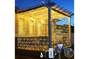 GCMacau Solar Cortina Luces Led Exterior 600 LED, 6x3M Cortina de Luces, 8 Modos Regulable IP65 Impermeable Solar Cadena Luces, Solar Cortina Luces con Tipo-C Exterior o Interior para Boda, Navidad