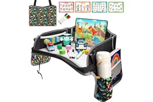 Blissful Diary Travel Tray For Kids Car Seat, Toddler Road Trip Essentials With Drawing Kit, Carseat Tray - Black