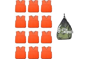 SIXSIGMA SPORTS 12 X Sports Training Bibs Football Netball Rugby Hockey Cricket Volleyball Pinnies Scrimmage Vests Soccer Sports Club + Carry bag (Senior Adult Youth Junior & Kids)