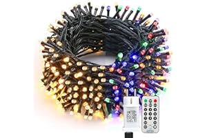 ‎BRIZLABS Weihnachten Deko Lichterkette, BrizLabs 30M 300 LED Außen Weihnachtsbaum Lichterkette Strom Warmweiß und Bunt Dimmbar 11 Modi mit Fernbedienung Wasserdicht Lichter für Innen Haus Hochzeit Party Garten