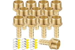 JESUSTREE Filettatura Tubo Connettore, 12 Pezzi 8 mm Barb x 1/2" Maschio Connettori per Tubi in Ottone, Raccordo Portagomma Adattatore con Fascetta per Acqua, Gas, Aria