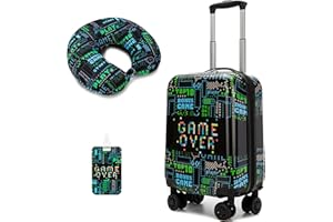 HTgroce 2 sztuki Walizka dziecięca Walizka podróżna dla dzieci z poduszkami podróżnymi, zawieszka na bagaż, walizka dziewczęca z uniwersalnymi kołami, B-game