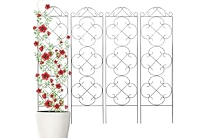 Thealyn Lot de 4 treillis de jardin – 123 cm H x 31 cm l – Treillis d'escalade en métal pour plantes en pot, lierre à fleurs d'intérieur et d'extérieur, clématite – Noir