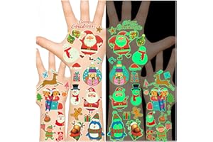 RIZTGAE 160+ Pezzi Tatuaggi per Bambini Decorazioni Natalizie, Trasferelli per Bambini Tatuaggi Temporanei Natale Decorazioni Fluo Party Adesivi Giochi Bambino Regalo Bambina 3 4 5-12 Anni Gadget Natalizi