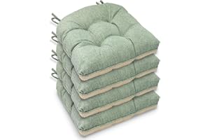 Casabella Chair pads - Dining Chairs Cushion - 4 Pc Cushions 45x45+8cm Non Slip Backing Chairpads - Tufted Seat pads With Ties - Durable & Soft Cushions for Kitchen, Garden - Sage