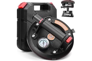 Saugheber Glasheber mit Manometer Max. 280kg, 8'' Vakuum Saugnapf Fliesenheber mit Tragbarer Werkzeugkasten, Glassauger Saughalter Plattenheber für Laminat,Fliesen, Glas,Metalle,Glasscheiben,Marmor