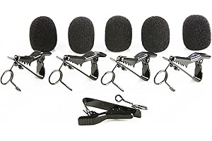 Movo MCW5 5X Foam Windscreen & 5X Tie Clip Set for Most Lavalier/Lapel Microphones Including the Rode Smartlav, Audio-Technica ATR-3350 & ATR3350IS, PM10, PM20, GM100, GM300, WMIC50, LV4 & LV1