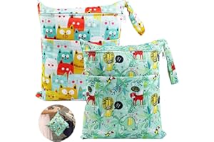 Ballery Bolsa de Pañales, Lavable Mojado y Seco Bolsa de Pañales Reutilizable Bebe Bolsas Pañales Sucios Organizador Impermeable Proof Húmeda Seca Bolsa con Doble Cremallera(L & L, Verde)