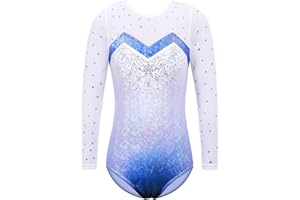 ZNYUNE Long Sleeve Gymnastics Leotard Printing Sparkle Dancing Athletic Leotard For Girls