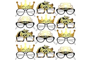 OUMAIFENG 12 Silvester Deko 2025 Party Fotoautomat Requisiten Zubehör Silvester Brille, Fotobox Accessoires Happy New Year Dekoration Glitter Papier Gläser, Glücksbringer Silvester Party Neujahr Zubehör