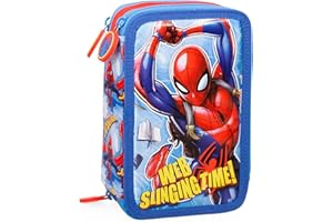 L'ERBAVOGLIO - SPIDERMAN - ASTUCCIO SCUOLA 3 ZIP ORIGINALE SPIDERMAN - COMPLETO DI 44 PEZZI - PRODOTTO UFFICIALE (CELESTE/ROSSO)