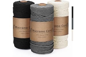 VORHOT Filo Macrame 3mm, Set di Corda Grigio Beige Nero, Naturale e Morbido per Arazzi, Appendini per Piante, Decorazioni Boho, Confezioni Regalo