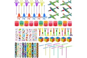 Herefun Kindergeburtstag Gastgeschenke, 70 Teile Kindergeburtstag Mitgebsel Spielzeugset, Kinder Give Aways Schnapparmbänder Mini Zauberwürfel Bambus Libellen Regenbogenspirale Partybeutelfüller