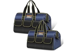 Tool Bag 2-Pack Set | AIRAJ 16" & 18" Small Tool Bag | Wide Mouth Tool Bags for Men and Women | Small Tool Tote | Tool Organizer for Home Repairs,Garage Storage,Professional Work | Portable Tool Box