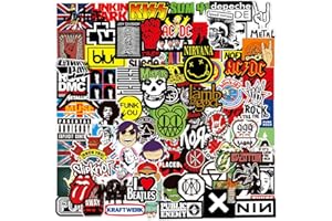 TYDEUS Autocollants Rock Band,100 pièces Autocollant Rock and Roll, Vinyle Étanche Stickers pour Bouteille D'eau Ordinateur Portable Planche À Roulettes Bagages Muraux Ordinateur