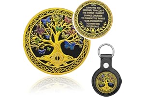 YUJUE Pièce de monnaie de sobriété de 1 an, papillon arbre de vie AA, puces et médaillons alcooliques anonymes, cadeau de sobriété pour homme et femme, jeton d'anniversaire