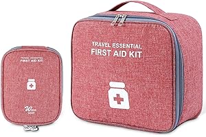 LETTERASHQP 2 Stück Medikament Tasch，Medikamententasche Reiseapotheke, Medikament Tasche Große Kapazität Notfalltasche zu Hause, im Büro, auf Reisen, Beim Wandern, Camping, Weinrot-(Gross+Klein)