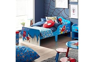 Disney Toddler Bed: Sturdy Engineered Wood Construction, Guarded Sides, Wooden Slats, Fits 140cm x 70cm Mattress (Mattress not included) - Spider-Man