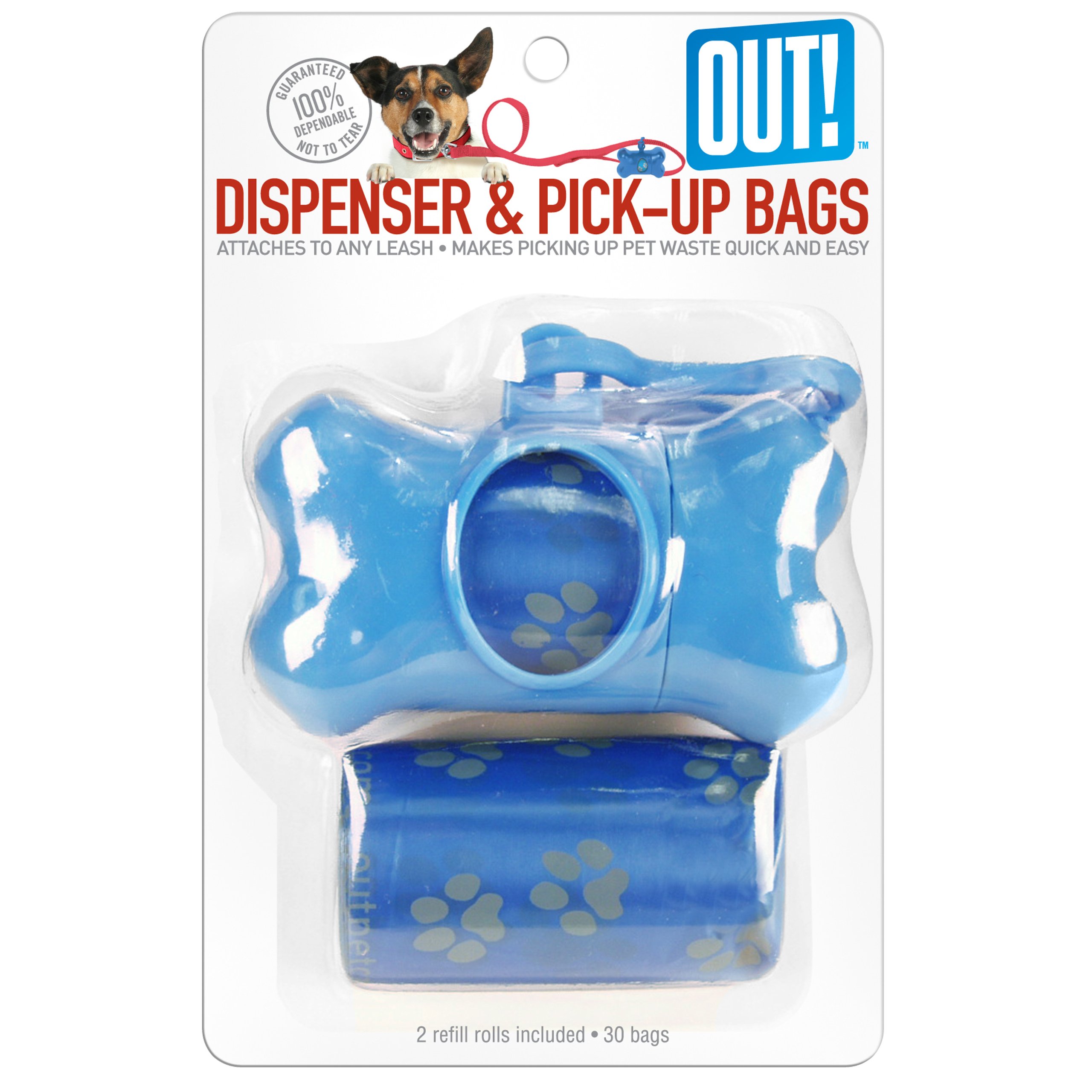 Out! Bone Dispenser for Dogs with 30 Waste Pick-Up Bags, Blue