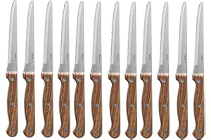 PINTINOX Prima Collection Set 12 Coltelli Bistecca Punta Tonda Acciaio Inox Manico Effetto Legno