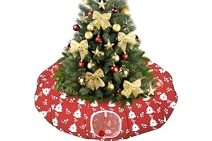 Pawaboo Letto a Tunnel per Gatti sotto L'Albero di Natale, 35,4" Tunnel Giocattolo per Gatti a Cerchio con Palla, Tunnel Decorativo Natalizio Pieghevole a Tubo per Gattini (Albero di Natale Rosso)
