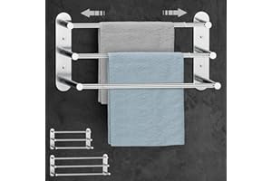 Lannvan Handtuchhalter Ohne Bohren - Handtuchhalter Bad Ausziehbar 37-70CM - Eedelstahl Handtuchstange Wand Wandregal für Badezimmer küche - 2 Installationsmethoden,Silber