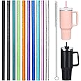 10 Pack Stanley Cup Straws - 12 inch Plastic Straw - 40/30 oz Tumbler Reusable Plastic Drinking Straws | Stanley Cup Accessories with Cleaning Brush (Glitter)