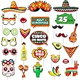 Qpout 25PCS Mexico Fiesta Photo Prop Mexican Carnival Party Decoration Supplies for May Day Selfie Party Supplies Fiesta Photo Decoration Mexican Themed Party