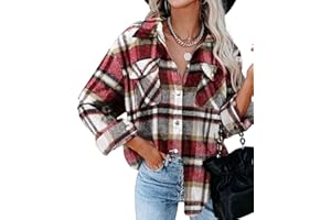 HVEPUO Damska kurtka koszulowa w kratkę, z długim rękawem, koszula, płaszcz, flanelowa kurtka